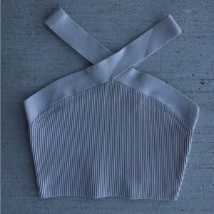 Babaton Cream Sculpt Knit Criss Cross Cropped Top